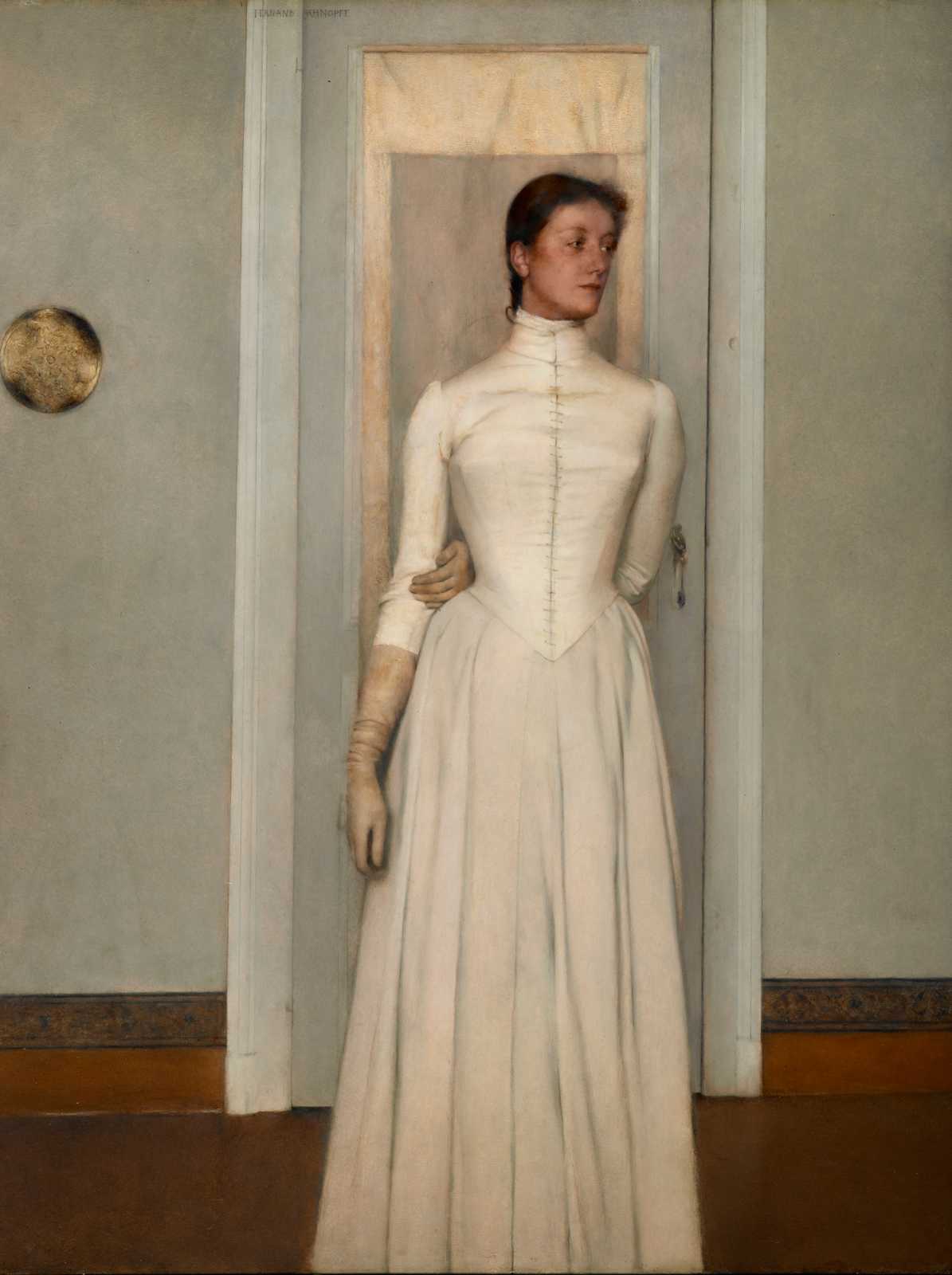 Khnopff, Fernand. 1887. Portrait de Marguerite Khnopff, huile sur toile, 97,2 x 75,5 cm, Bruxelles, Musées royaux des beaux-arts de Belgique.
