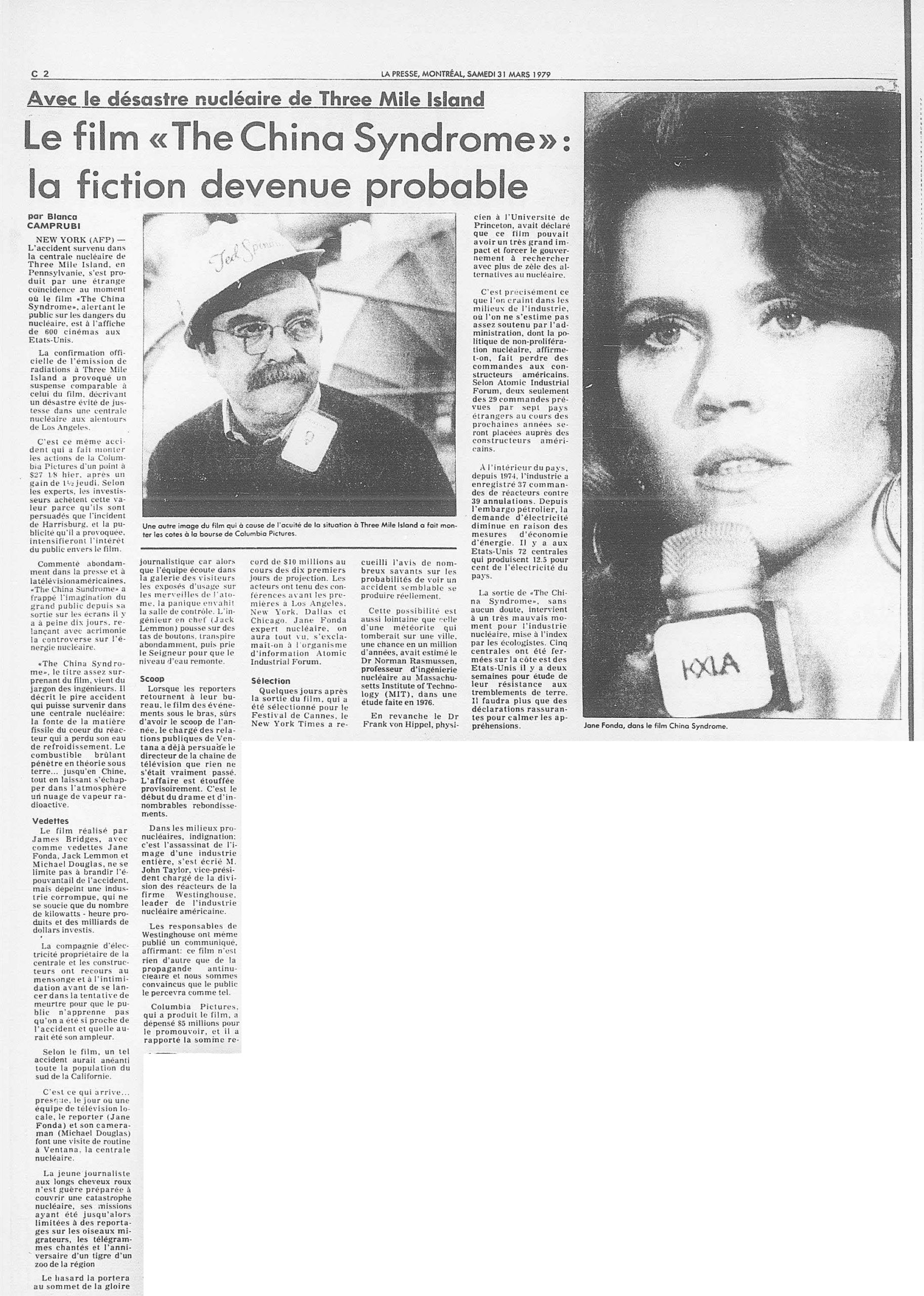 La Presse. 31 mars 1979 [Article de journal]
