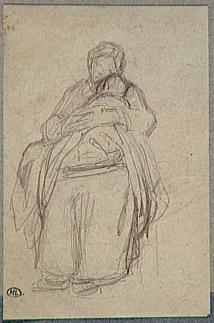 Jean-François Millet. Date inconnue. Album factice: femme tenant son bébé. Reproduction numérique (dessin à la mine de plomb), 129 x 85 cm. 