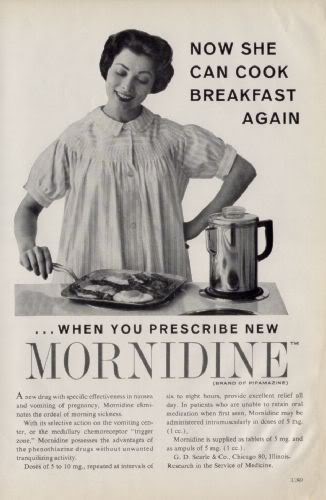 Pipamazine. 1959. «Mornidine» [Publicité] Source: Canadian Medical Association Journal, Vol. 81, No. 1, p. 59. 