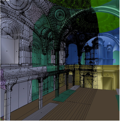 Fig. 2: Vesac, Jean-Ambroise. 2012. «La retopologie de la chapelle» [Logiciel 3DCoat et Blender]
