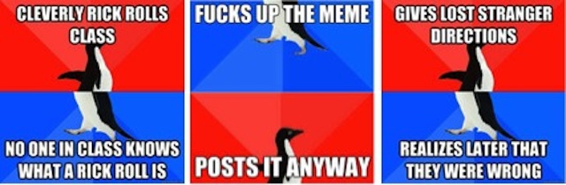 Unknown author, Unknown year. “Socially Awesome/Awkward Penguin” [Memes]
