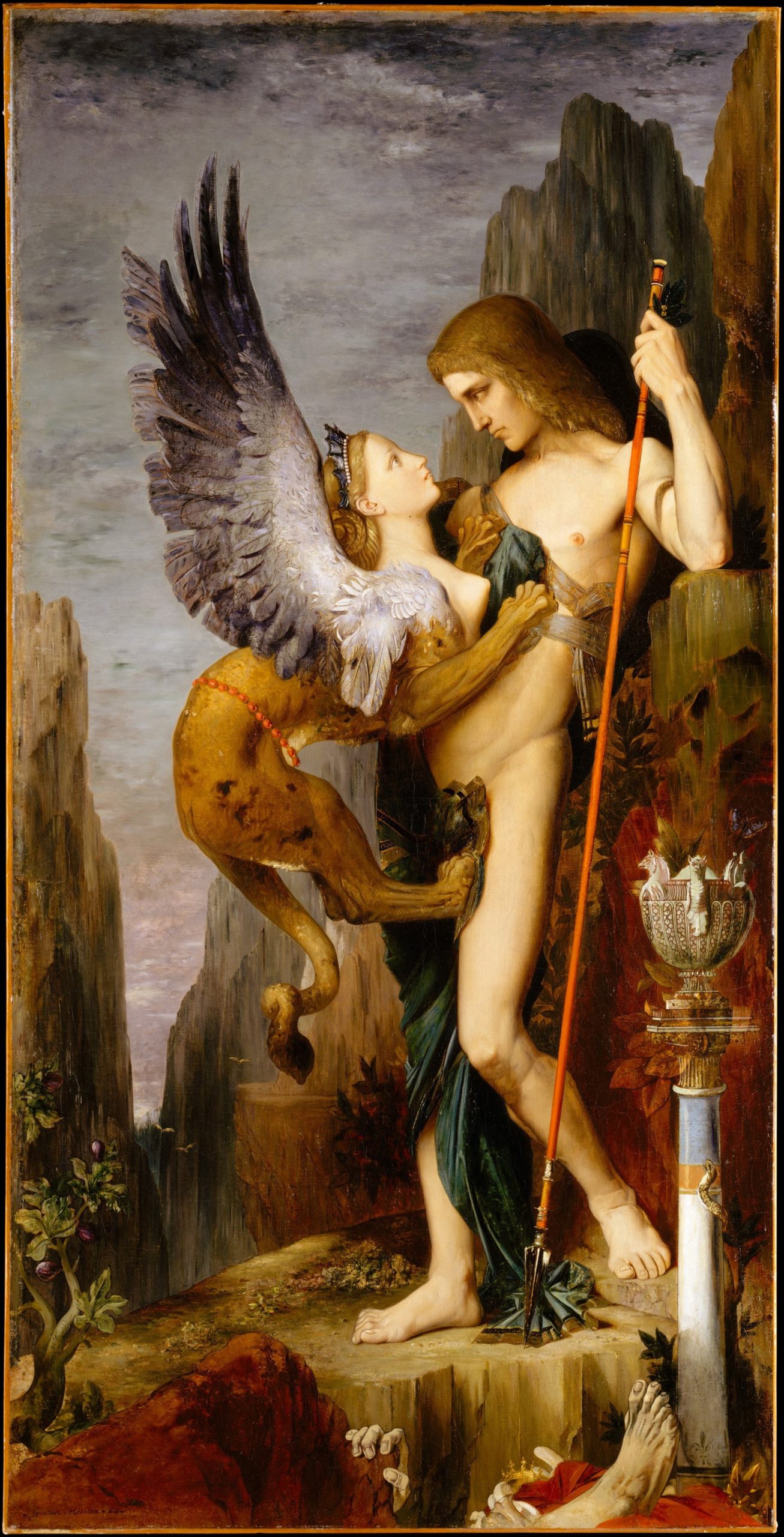 Moreau, Gustave. 1864. Oedipe et le Sphinx, huile sur toile, 206 x 105 cm, Paris, Musée national Gustave Moreau.

