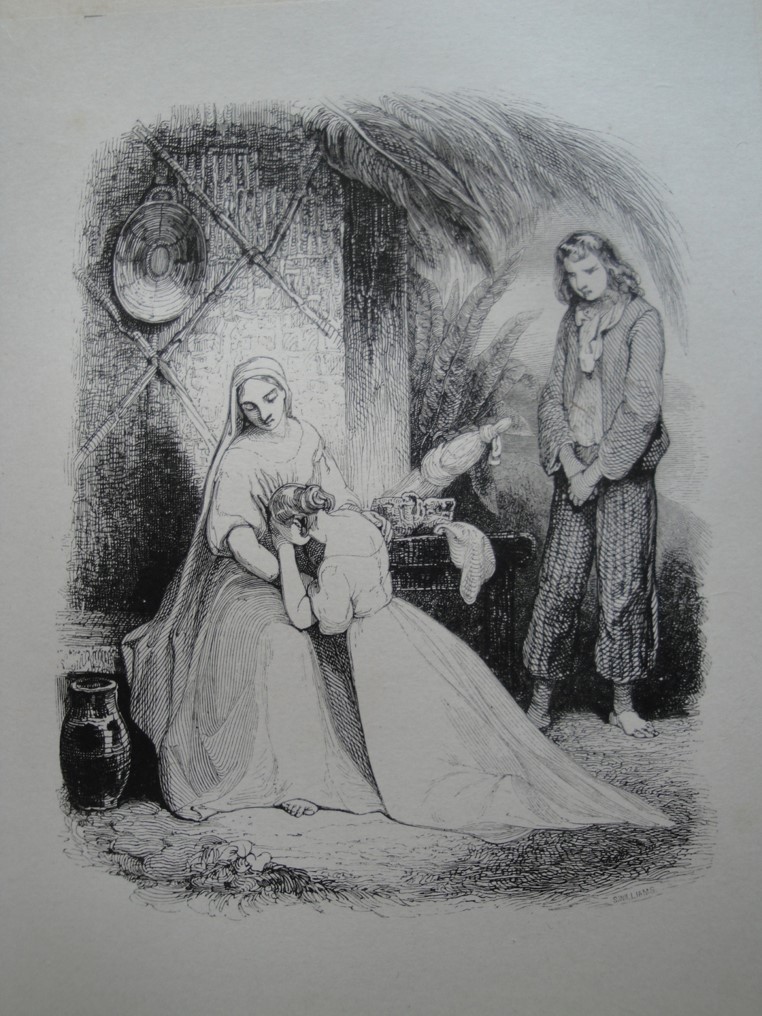 Viriginie pleurant dans les bras de sa mère sous le regard attentif de Paul. Léon Curmer, 1838. Figure 14.
