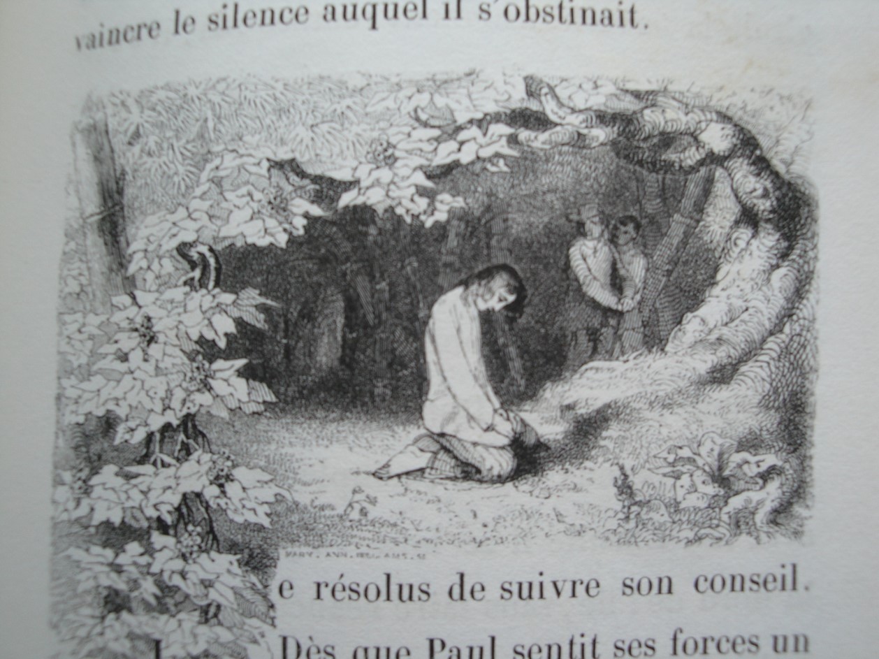 En le représentant ainsi agenouillé, le dessinateur rend compte de la tristesse qui habite le jeune homme. Léon Curmer, 1838.Figure 18.
