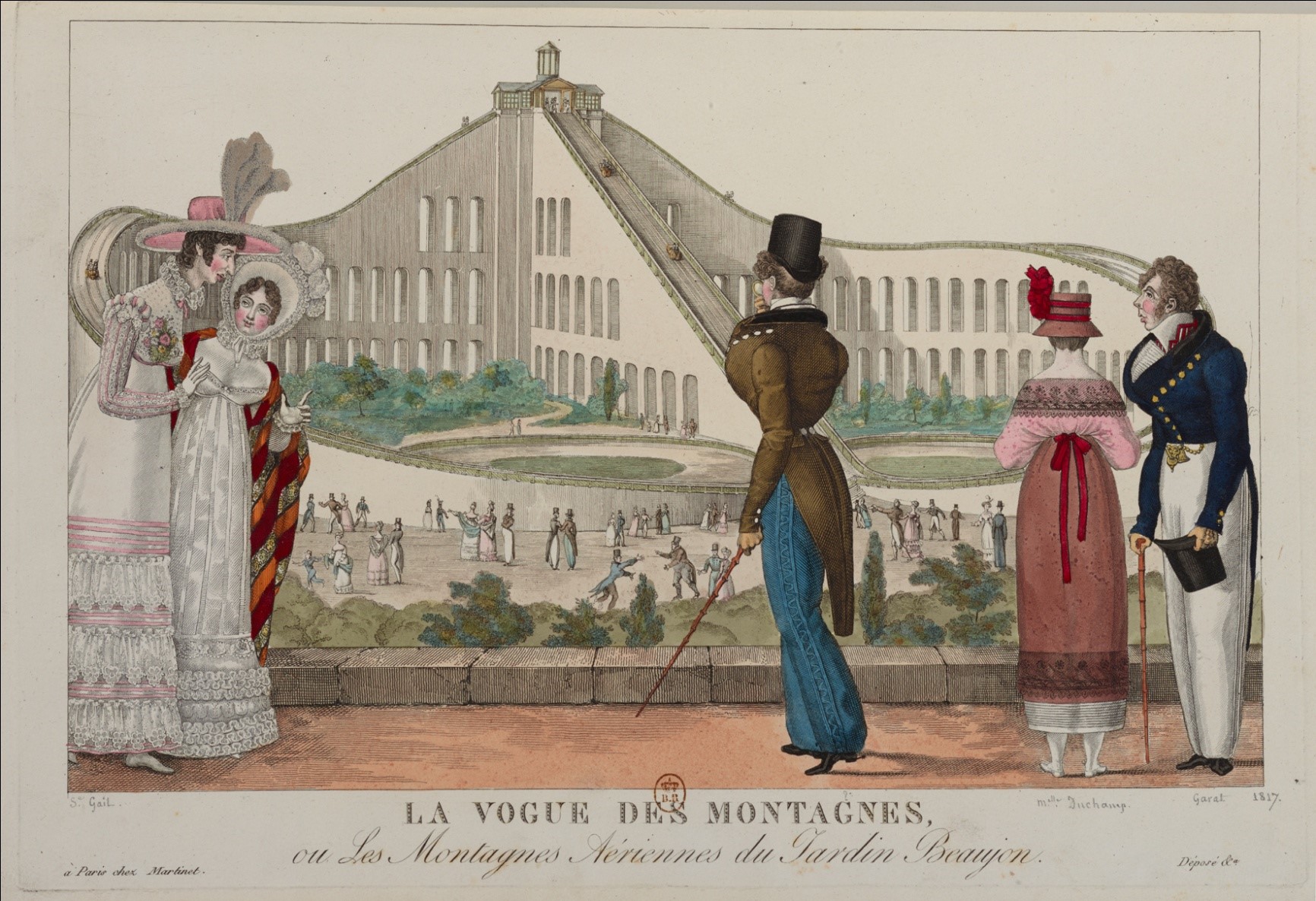 Fig. 1 La Vogue des Montagnes ou les Montagnes aériennes du Jardin Beaujon, 1817, chez Martinet, gravure en taille-douce coloriée
