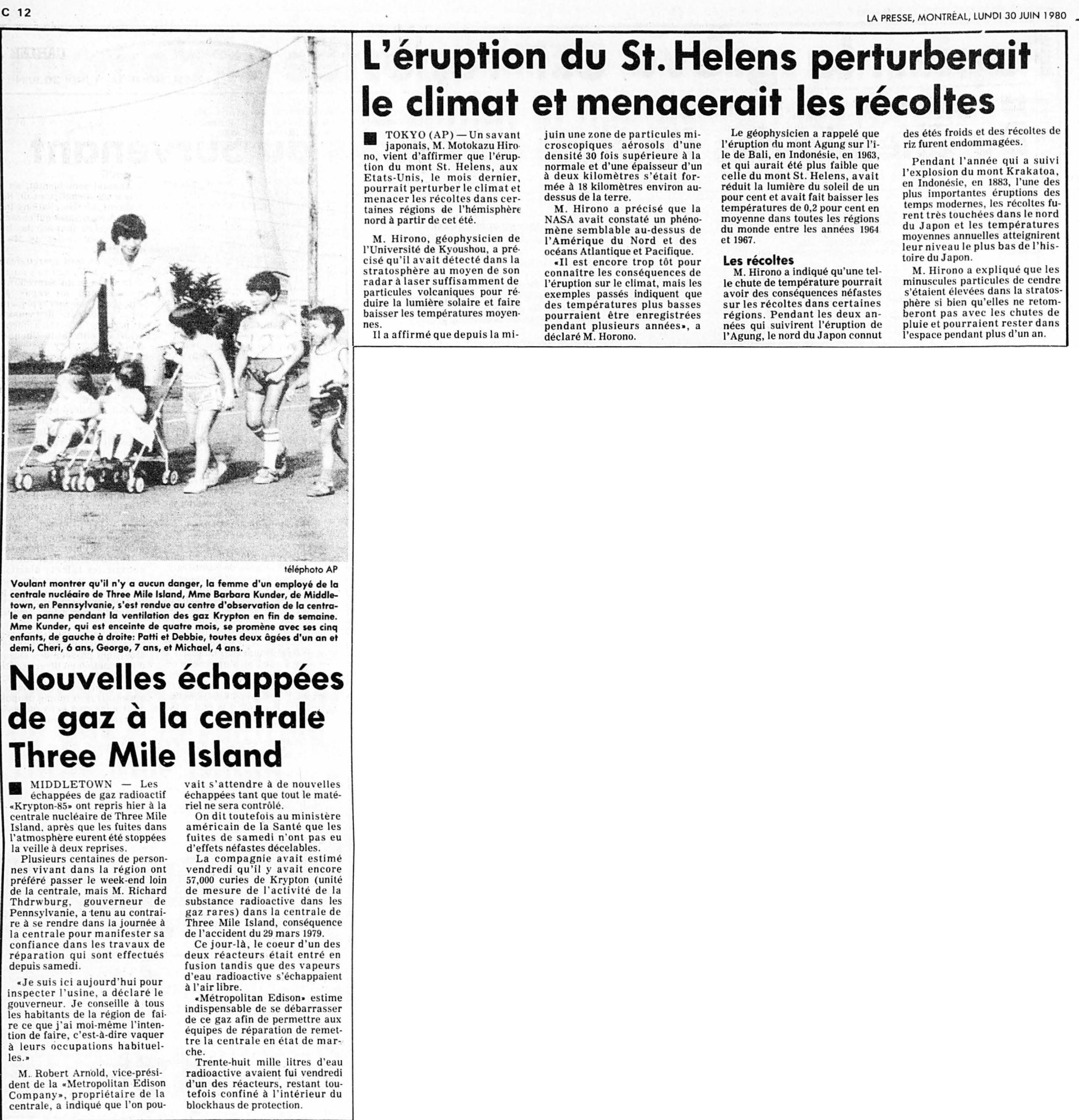 La Presse. 30 juin 1980 [Article de journal]
