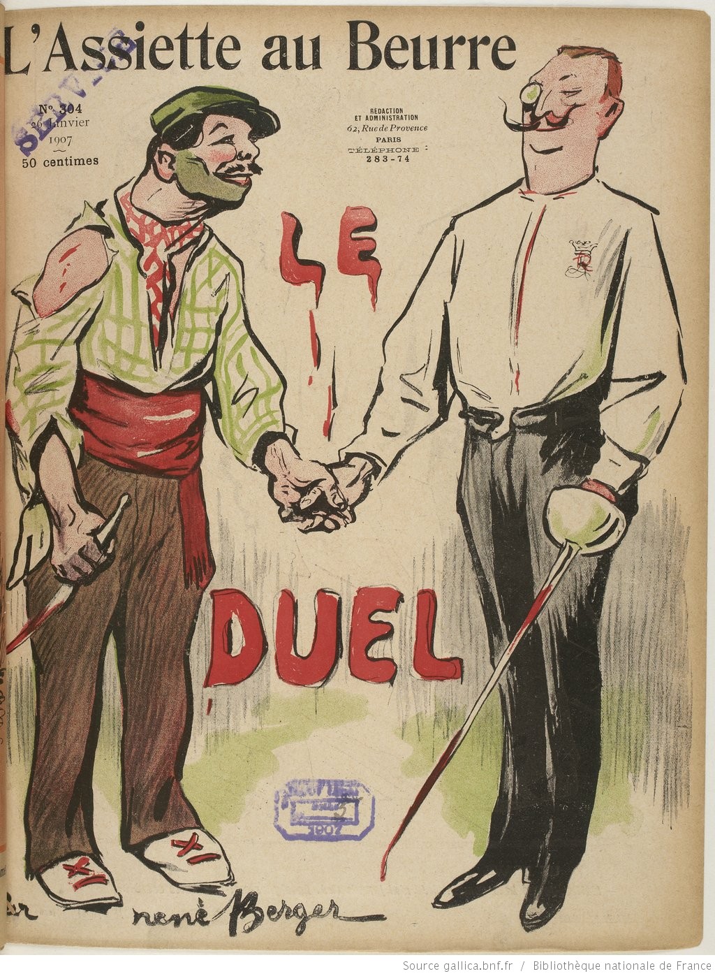 Berger, René. L’Assiette au beurre, n°304, 26 janvier 1907. «Le duel». 