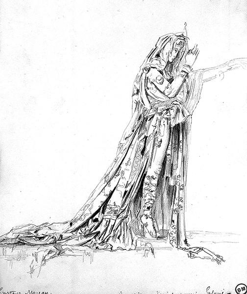 Fig. 9: Moreau, Gustave. Année inconnue. “Dessin 2307” [Mine de plomb] Salomé, Étude en rapport avec Salomé (dansant devant Hérode), H. 26,9 cm; L. 22,9 cm (vue), Paris, musée Gustave Moreau. 