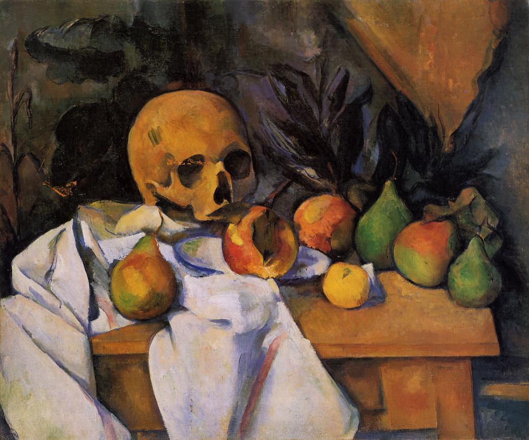 Paul Cézanne. Entre 1895 et 1900. Nature morte au crâne. Reproduction numérique. Huile sur toile. 