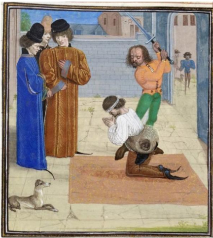 (Fig.2) «L’exécution de Robert Tresilian.» Miniature. XVe siècle. Paris, BnF, fr. 2645, f° 238v (cl. BnF) 