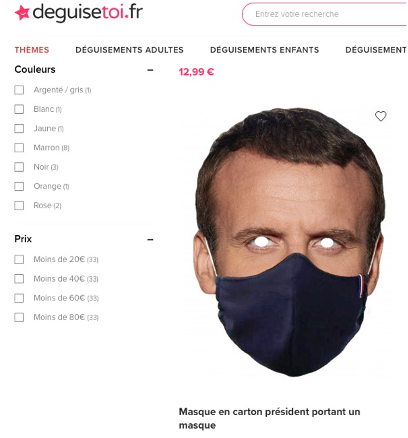 (Fig.9) Masque en carton d’Emmanuel Macron. Déguise-toi.fr. En ligne. https://www.deguisetoi.fr/p-306055-masque-carton-emmanuel-macron.html?type=product 