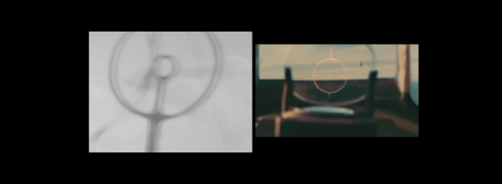 (Fig.6) Christopher Nolan’s Dunkirk. From Archives to Movie. 2018. © Ropert Titouan. Vidéo en ligne. Vue du cockpit, archives à gauche et Dunkirk à droite. 